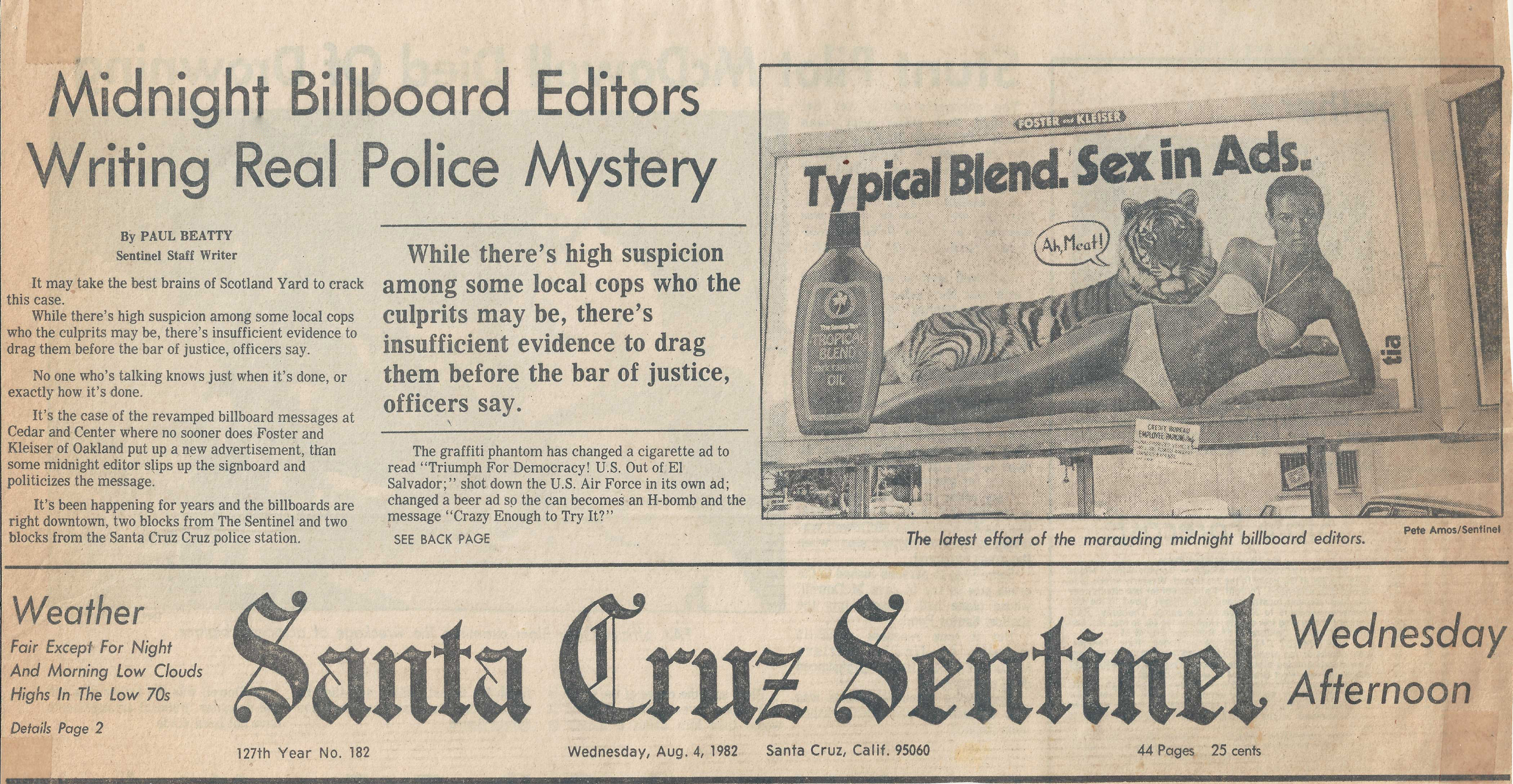 Santa Cruz Sentinel front page story on Truth in Advertising.